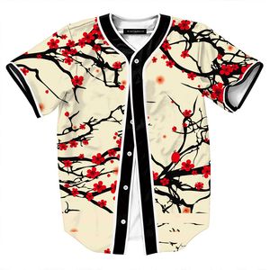 Sommarstil hipster hip hop tee tröja män kvinnor 3d blommig tryck t-shirt baseball jersey street casual v-neck buon ner toppar