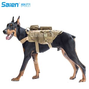 Service Taktisches Hundegeschirr, Molle-Weste, Armeehunde, Outdoor-Wanderrucksack mit abnehmbaren Taschen