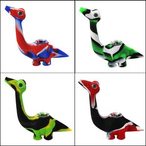 Dinosaur Shape Silicone Tubos de fumantes de vidro Bong Dab Rig Miss Mini inquebrável Silicone Tubs Fumando bongos de água de cera