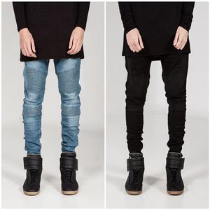 Free Shipping Men Tide Brand Crimping Slim Denim Straight Biker Skinny Jeans Casual Long Men Ripped Jeans Pants Size 29-36