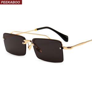 retro rectangle sunglasses men metal frame gold brown red semi rimless square sun glasses for women 2018 summer