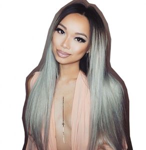 Gray Cambodian Lace Front Wigs 1B/Grey Straight Human Hair Wig Dark Roots Pre Plucked Hairline