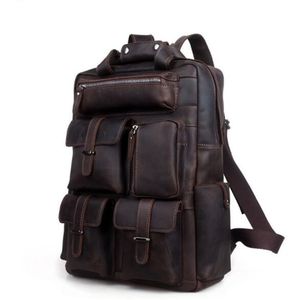 19-calowy Duża pojemność PU Skóra Mężczyźni Business Plecak Prawdziwej Skóry Zewnątrz Backpacker Weekender Travel Bagaż Torebka Backpack Torba
