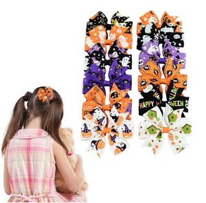 12 Colors Ghost Halloween Cartoon Hair Bow Hairpin Girl Hair Clip Children Grosgrain Bowknot Barrettes