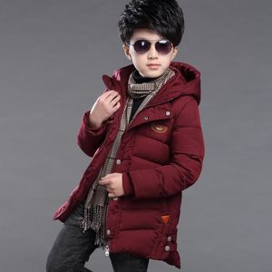 Meninos casaco de inverno com capuz 4-15 anos crianças crianças para baixo jaqueta parkas infantis venda quente espessa À prova de e-windproof e de couro quente rotulagem