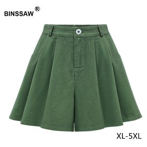 Flicka hy plus size kvinnor hög midja elastiska avslappnade gröna shorts kjolar bred ben denim big 4xl 5xl