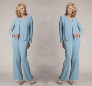 Light Blue Mother Of The Bride Pant Suits Elegant Formal Evening Dresses Plus Size Simple Dresses DH4028