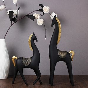 Nordic Creative resin black horse statue home decor crafts room decoration objects gold mane horse resin animal figurines gifts