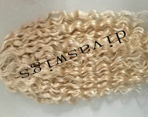 Blond Drawstring pony tail extension Deep curly clip in 613 blonde ponytail hairpiece 140g raw virgin hair pony