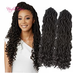 Faxu zamki przedłużenia włosów moda szydełka bogini locs Hair Extensons Faux Locs Curly 18 -calowe szydełko warkocze Ombre Kanekalon Plejanie Włosy Czekowi zamki Marley