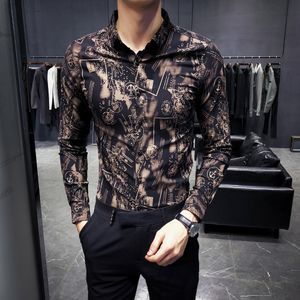 2018 Moda coreana Autumn New Trend Men Flim Floral Sleeved Shirt Yalong Nightclub Youth Clothing