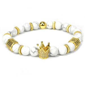 Bracciale con perline in pietra naturale Gioielli da uomo Braccialetti con ciondoli a corona re per donna