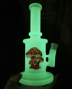 9 Inch water bubbler glow in the dark glass bong with hammer perc and mushroom photo