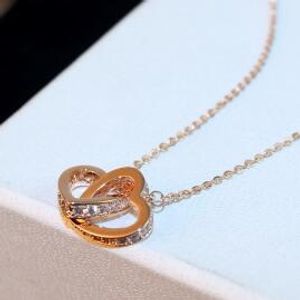 Sweet Lovers Choker Necklace for Women Cubic Zirconia Double Heart Necklace Pednant Fashion Collar Necklace Vintage Jewelry