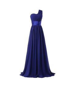 2018 Günstige Sexy Königsblau One-Shoulder-A-Linie Lange Ballkleider mit Chiffon Plus Size Partykleider Formelle Kleider Vestido De Festa BP15