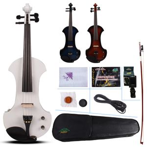 4/4 Electric Violin Set with Case and Bow, Powerful Sound, White