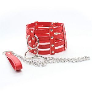 Bondage escravo couro bondage punk colarinho cadeia coleira pescoço restrações fetiche harness vermelho # r87