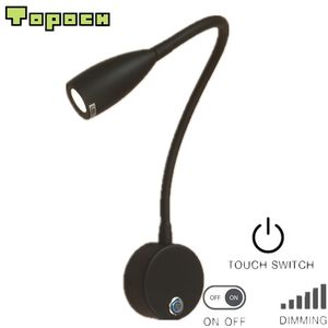 Topoch Headboard Lampy czytanie Touch On / Off / Dimmer Wąska wiązka 3W LED jasny miękki Zdrowy Domy mieszkalne RV Łódź Oświetlenie elastyczne ściany Sconce