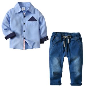 2020 autunno e inverno bambino vestito dei vestiti della camicia del denim dei pantaloni del vestito dei bambini a maniche lunghe in due pezzi di abbigliamento per bambini