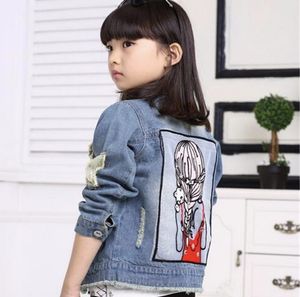 Moda Meninas Jaqueta Jaquetas Ao Ar Livre Para Cool Kid Mangas Compridas Turn-down Collar Botões Casacos de Bolso Menina Denim Outerwear Roupa Dos Miúdos