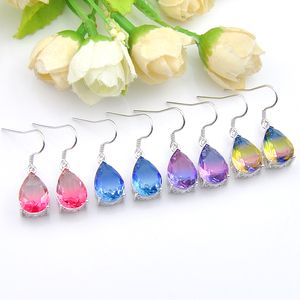 Mix Farbe 4 Stück/Los 925 Sterling Silber kleine und exquisite Regenbogen zweifarbige Turmalin Edelstein Silber Valentinstag Ohrhänger Schmuck