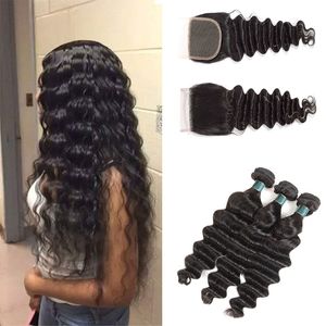Loose Deep Wave Brasilian Human Hair Weave Bundles 100% Obehandlat Human Hair Extensions 3 Bundlar med spets Avsluta grossistpriset
