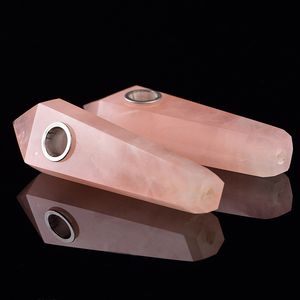 Rose Quartz Crystal Pipe New Age Point Gemstone Wand Collectible Pink Natural Semi Precious Stone Rökning Rör för visning eller personligt bruk