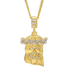 Mens Gold Iced Out Jesus Piece Pendant Necklaces Charm Golden Chain Bling Pendants Jewelry Rappers Collier Small Jesus Necklace 2pcs