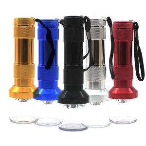 Wholesale tobacco grinders for sale - Group buy Aluminum Electric Tobacco Grinder Crusher Herb Smoke Grinders Flashlight Pollen Cigarett Aluminum Alloy Metal Handheld Chopper Colors