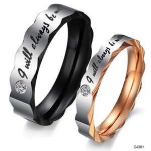 Creative Fashion Rose Gold Black Rhinestone Super Junior Titanium Steel Couple Ring Han och hennes engagemang Ring Wedding Engagement Ring