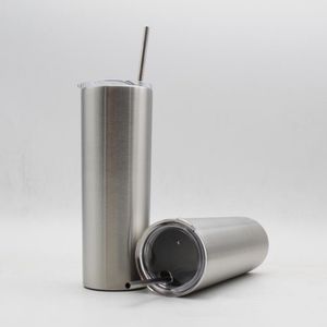 20oz Stainless Steel Cup With Straw 600ML Straight Cup Double Wall Vacuum Insulation Beer Coffee Mug Kids Travel Cups OOA5636