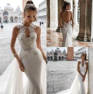 Julie Vino Vintage Mermaid Wedding Dresses Backless Lace Bridal Gowns With Detachable Train robe de mariée Beach Wedding Dress