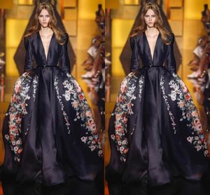 Elie Saab Black Promply Deep V Sece Long Roolves Satch Swee Train Train Вечернее платье для вечеринок