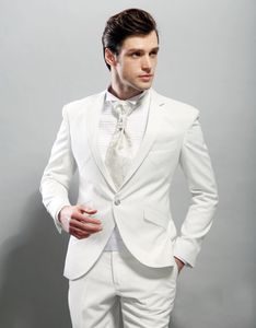 男性スーツホワイトカスタムメイドのブレザー調整タキシードジャケット男性新郎2個セットスリムフィット結婚式のウェディングスーツ男（ジャケット+パンツ）