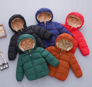 Neonati maschi Giacca 2018 Cappotti invernali Per neonati Bambini Caldi con cappuccio in pile di colore puro per bambini Ragazzi Cappotto Capispalla per bambini Abbigliamento