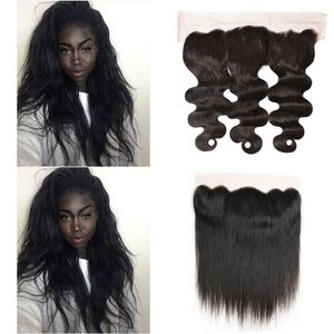 Virgin Brazilian Human Hair 13x4 Straight Body Wave Lace Frontal Closure Free Part Pre Plucked With Baby Hair Natural Color 8-18 inch