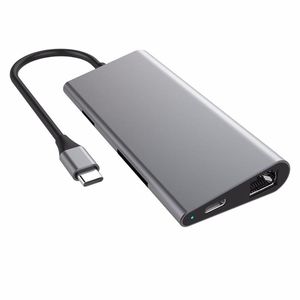 Multifunktionaler 8-in-1-USB-C-Hub, dreifacher USB 3.0-HDTV-Audio-SD-TF-Kartenleser, RJ45-Ethernet-Adapter für MacBook-Tablet