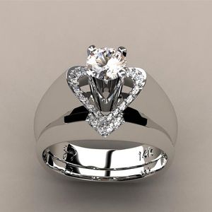 Nieuwe creatieve hartvormige diamanten ring vrouwelijke Europese en Amerikaanse mode genereuze verlovingsring set ring groothandel