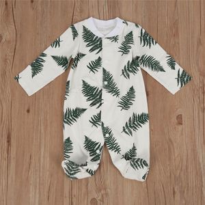 Bomull Baby Rompers Baby Boy Kläder Långärmad Leaf Utskrift Nyfödda Kläder Barnflickor Kläder Spädbarn Småbarn Jumpsuit Boys kläder