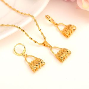 New Guinea Bilum Jewelry african women girls Gift 24 k Yellow Fine Solid Gold Filled bag Earrings Pendant Necklaces Papua