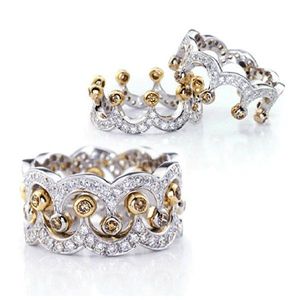2018 New Arrival Oszałamiająca Luksusowa Biżuteria 2 SZTUK 925 Sterling Silver Gold 5A Cubic Cyrkon Diament Diament Kobiety Ślub Band Bridal Ring Set Gift