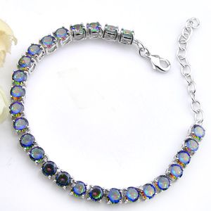 Lucyshine 6 Pcs Holiday Jewelry Gift Round Colored Natural Mystic Topaz Bracelets Silver Blue Zircon For Women Men Lovers Tennis Bracelets