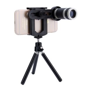 Freeshipping Universal 8x Zoom Telescope Camera Lens + Mobile Phone Mount Tri Stand Holder For iPhone Samsung Galaxy Smartphone
