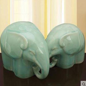 緑の白いピンクのセラミック象の恋人の家の装飾工芸品部屋の装飾セラミックカワイイ飾り磁器動物の置物