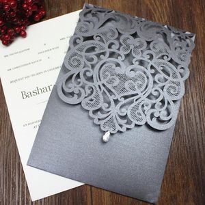 Crystal Wedding Invitation Country Silver Grey Wedding Engagement Invitations Flower Laser Cutting Custom Design Multi Colors