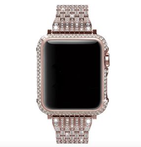 Rhinestone Kristal Elmas Metal Çerçeve Kapak Kılıfı Ile Lüks Kristal Rhinestone Watch Band Seti Apple Watch Serisi için 4 44mm 40mm
