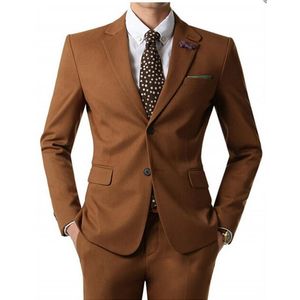 Nowy Moda Brown Side Vent Groom Tuxedos Notched Lapel Dwa Przycisk Groomsmen Blazer Mężczyźni Formalne Garnitur Party Prom Suit (Kurtka + Spodnie + Krawat) No: 146