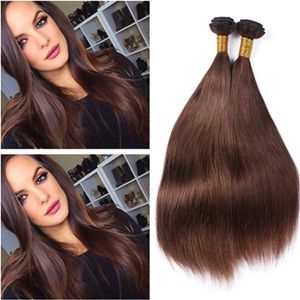 Silky Straight #4 Chocolate Brown Indian Human Hair Weaving 4Pcs Lot Dark Brown Virgin Indian Remy Human Hair Weave Bundles Double Wefted