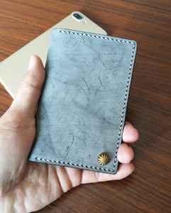Gratis frakt ancikraft plånböcker för män blå läder handgjorda vintage enkel plånbok korthållare älskare gåva natur 6 kort läder plånbok