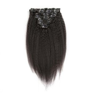 Kinky clipe em linha reta em extensões 10 Pçs / set 100% Cabelo Humano Remy Humano 120G Grosso Yaki Kinky Em Linha Reta Grampo Em Extensões Do Cabelo